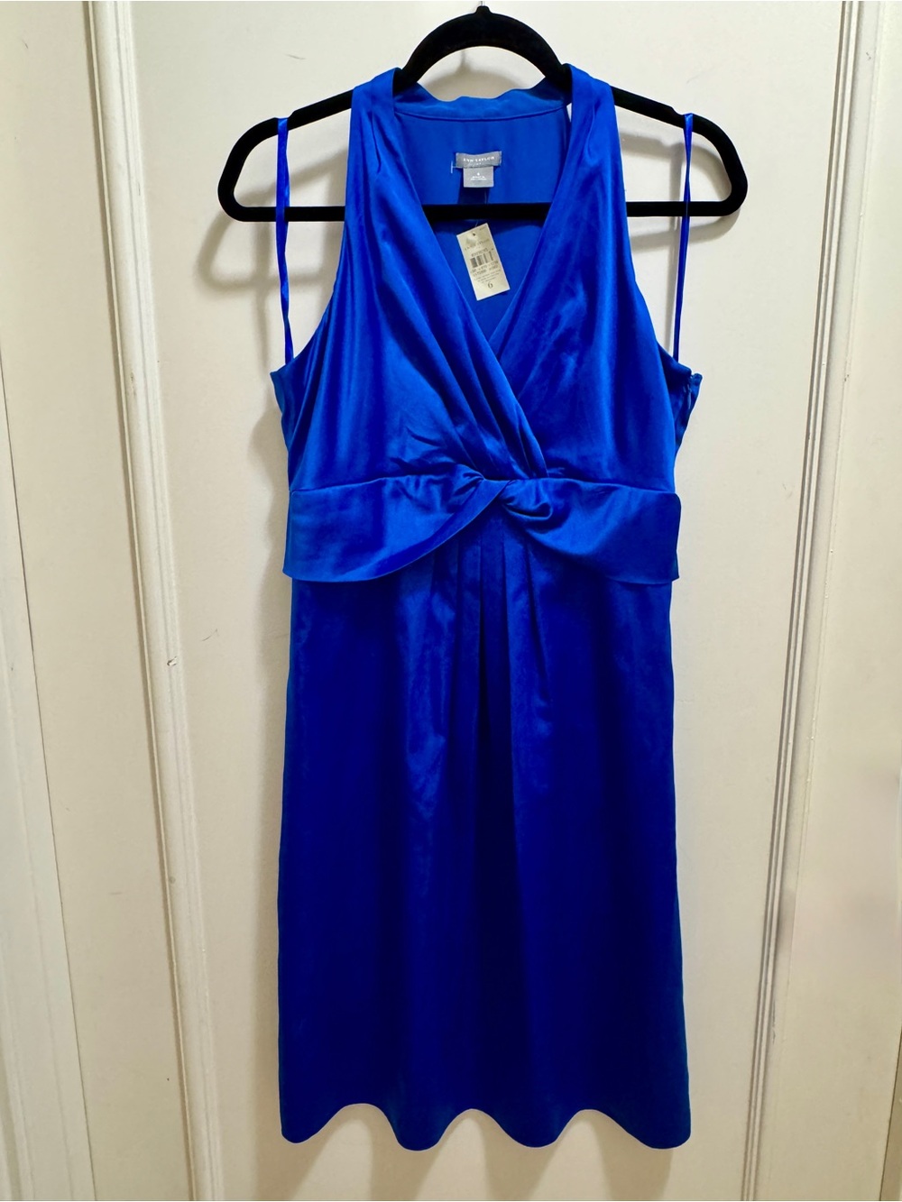 NWT Ann Taylor Royal Blue Satin Twist-Waist Midi Dress
